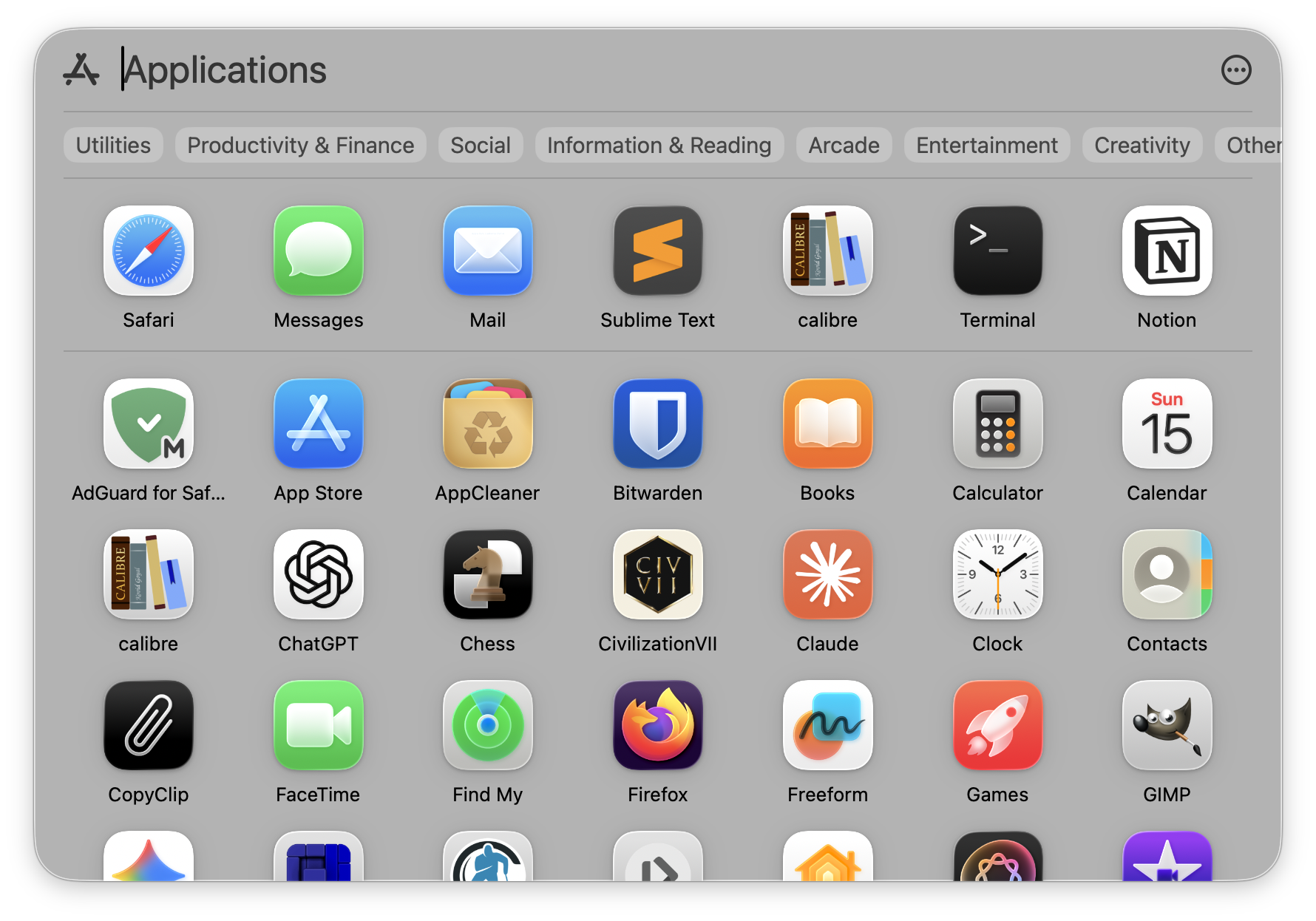 photo of my quicklaunch apps on MacOS